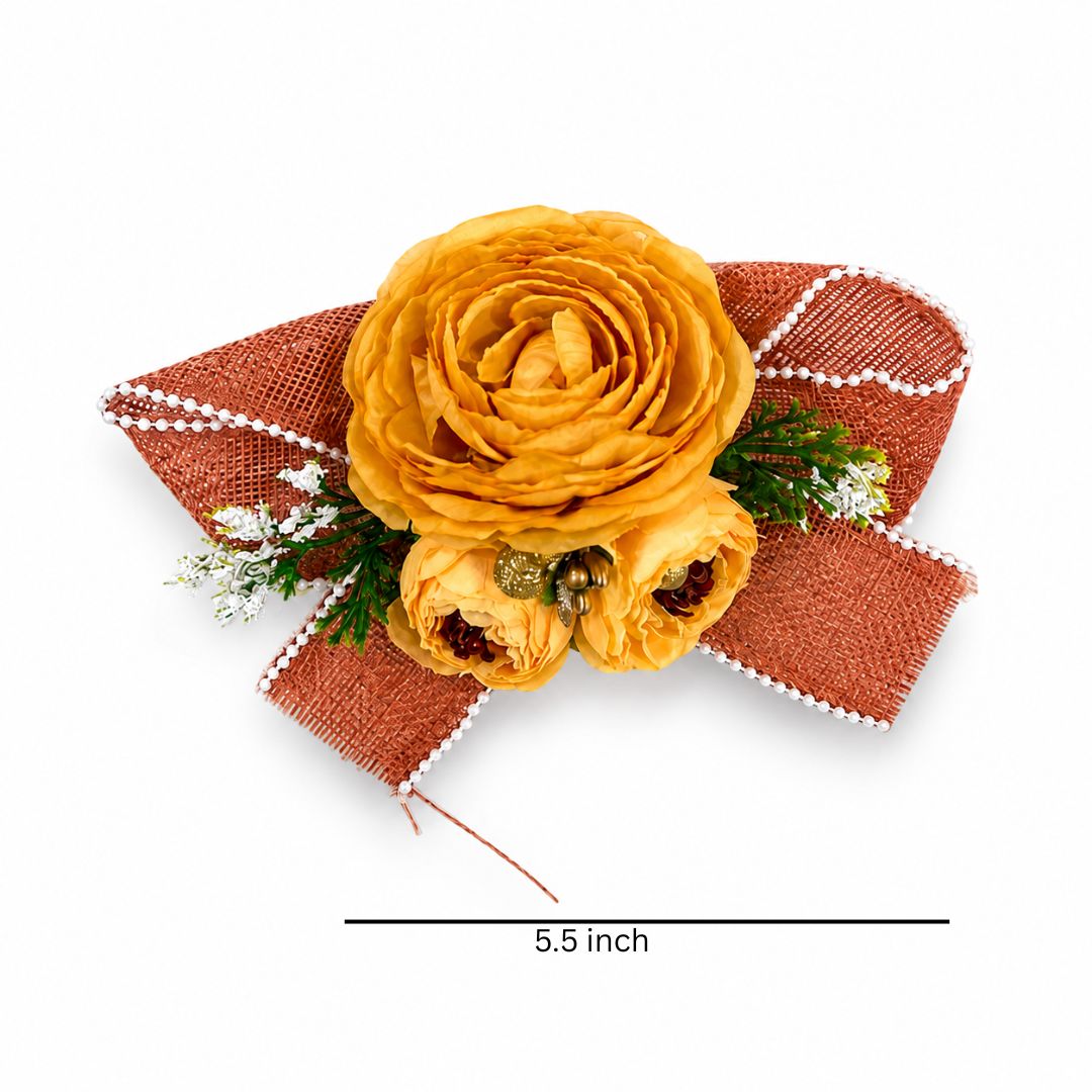 Mustard Yellow Flower Bunch with Bow for Hamper Decoration – Pack of 5 - Adscraft.in