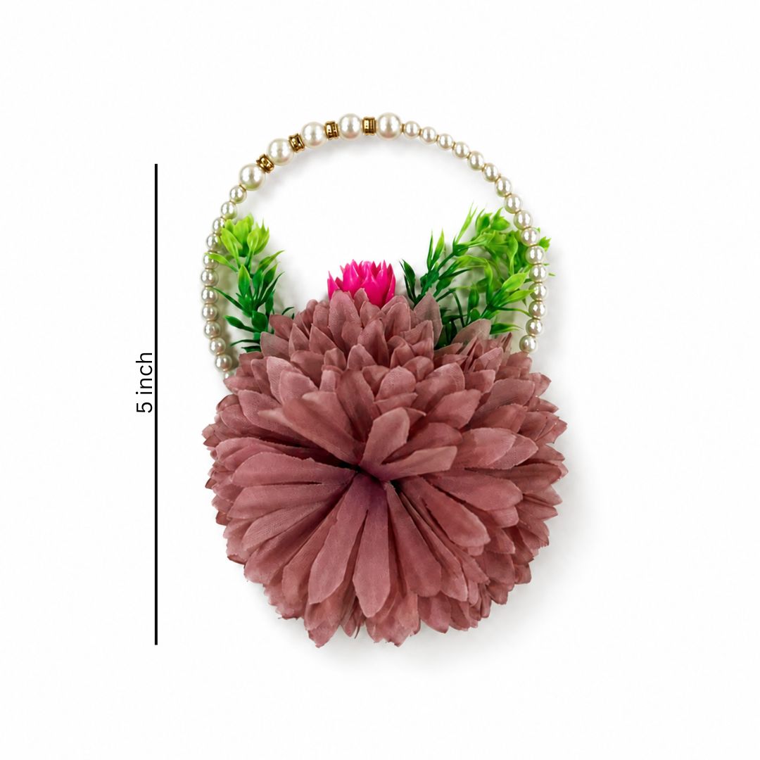 Set of 5 Mauve Pearl Handle Floral Decorative Accessories for Hamper & Trousseau Packing