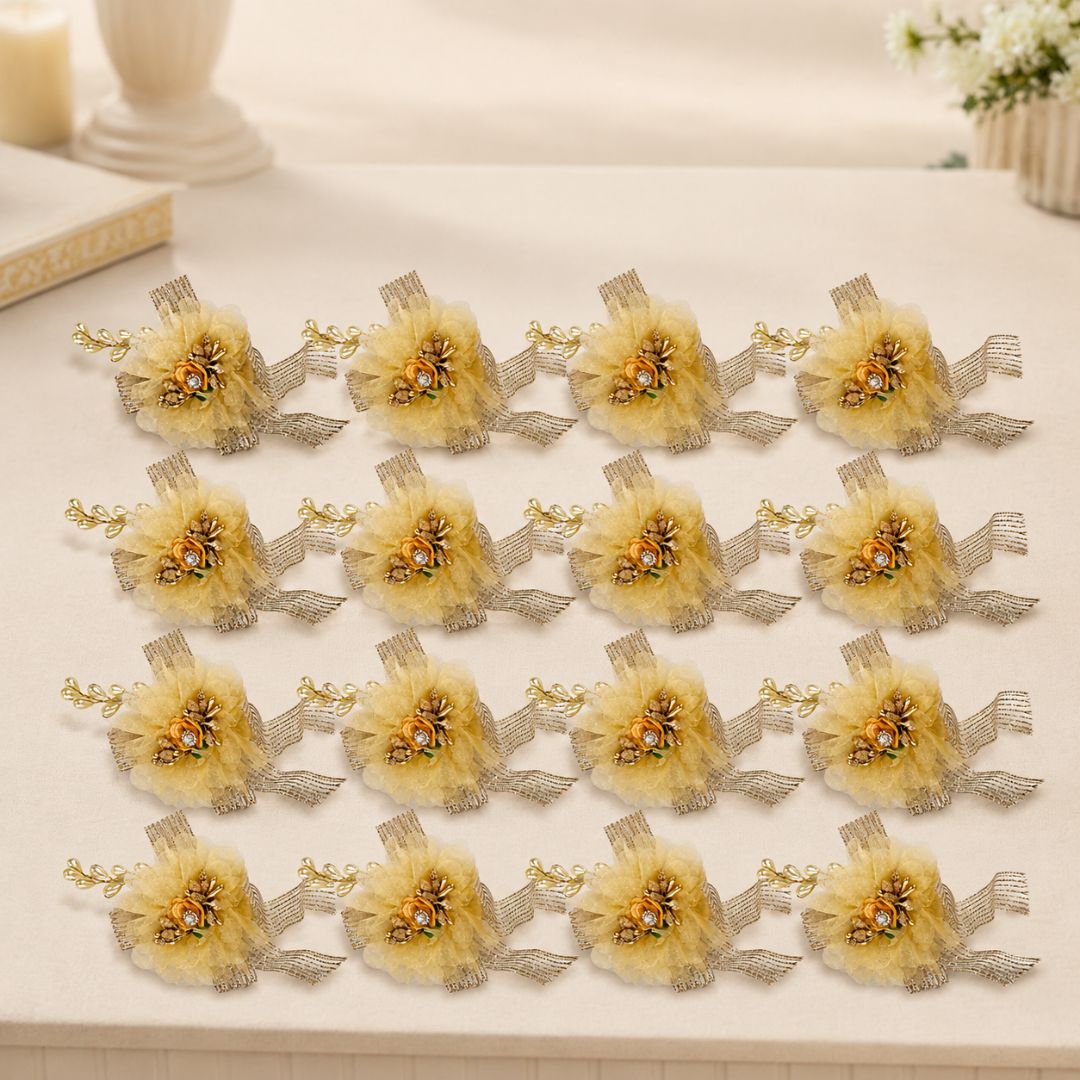 Set of 5 Golden Net Flower Decorative Accessories for Hamper & Trousseau Packing