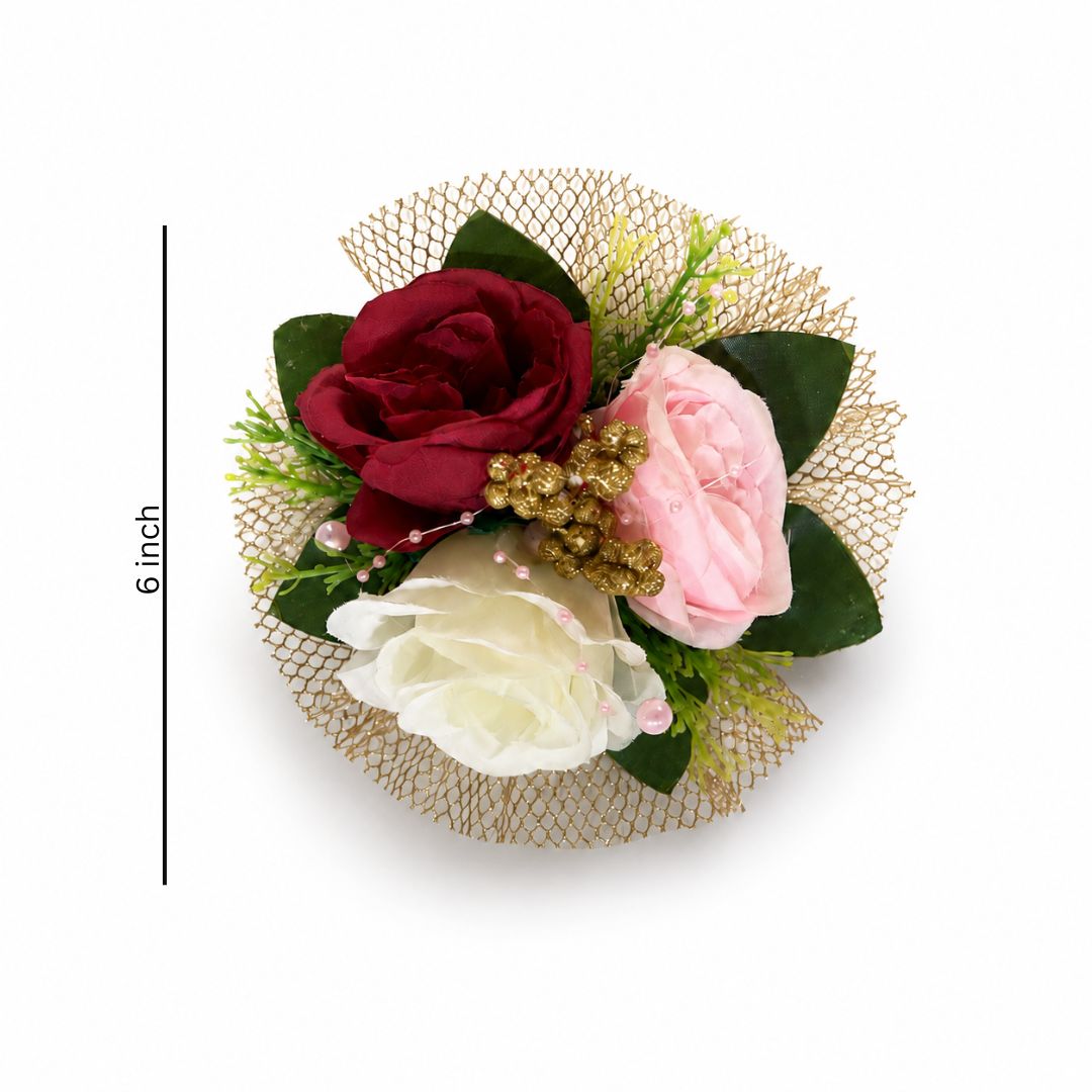 Set of 5 Red, Pink & White Floral Decorative Accessories for Hamper & Trousseau Packing