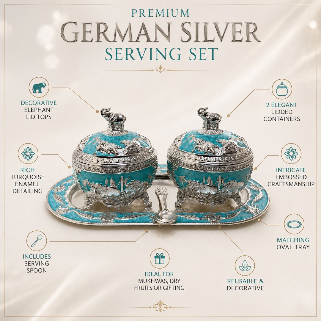 German Silver Aqua Elephant Serving Set with Spoon
