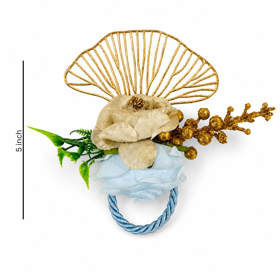 Set of 5 Blue & Gold Floral Decorative Accessories for Hamper & Trousseau Packing
