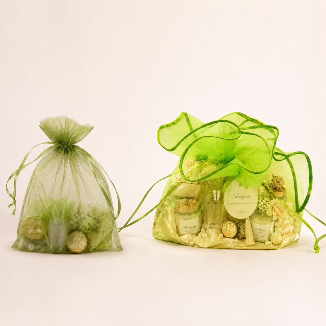 Green Organza Potli Gift Bag Pack of 5