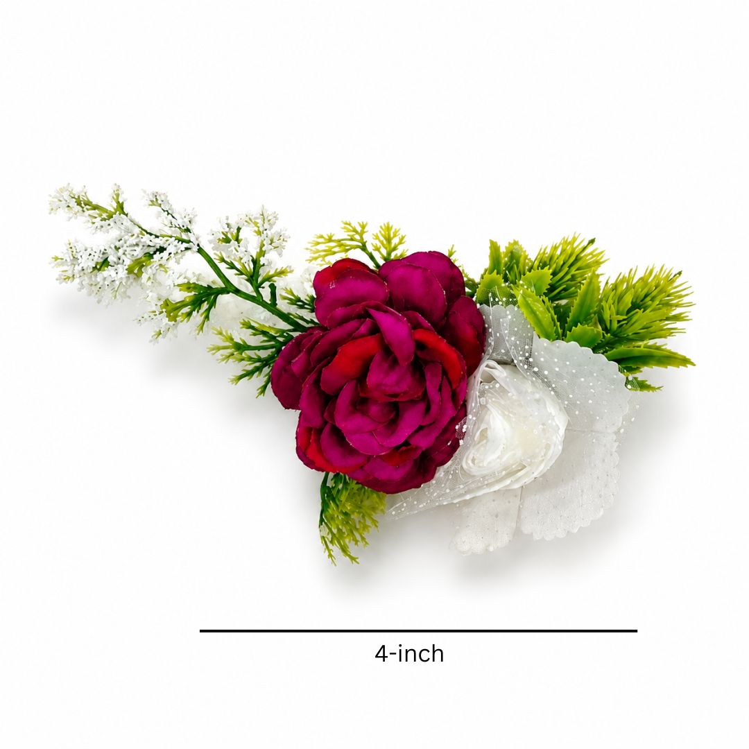 Set of 5 Maroon & White Floral Decorative Accessories for Hamper & Trousseau Packing