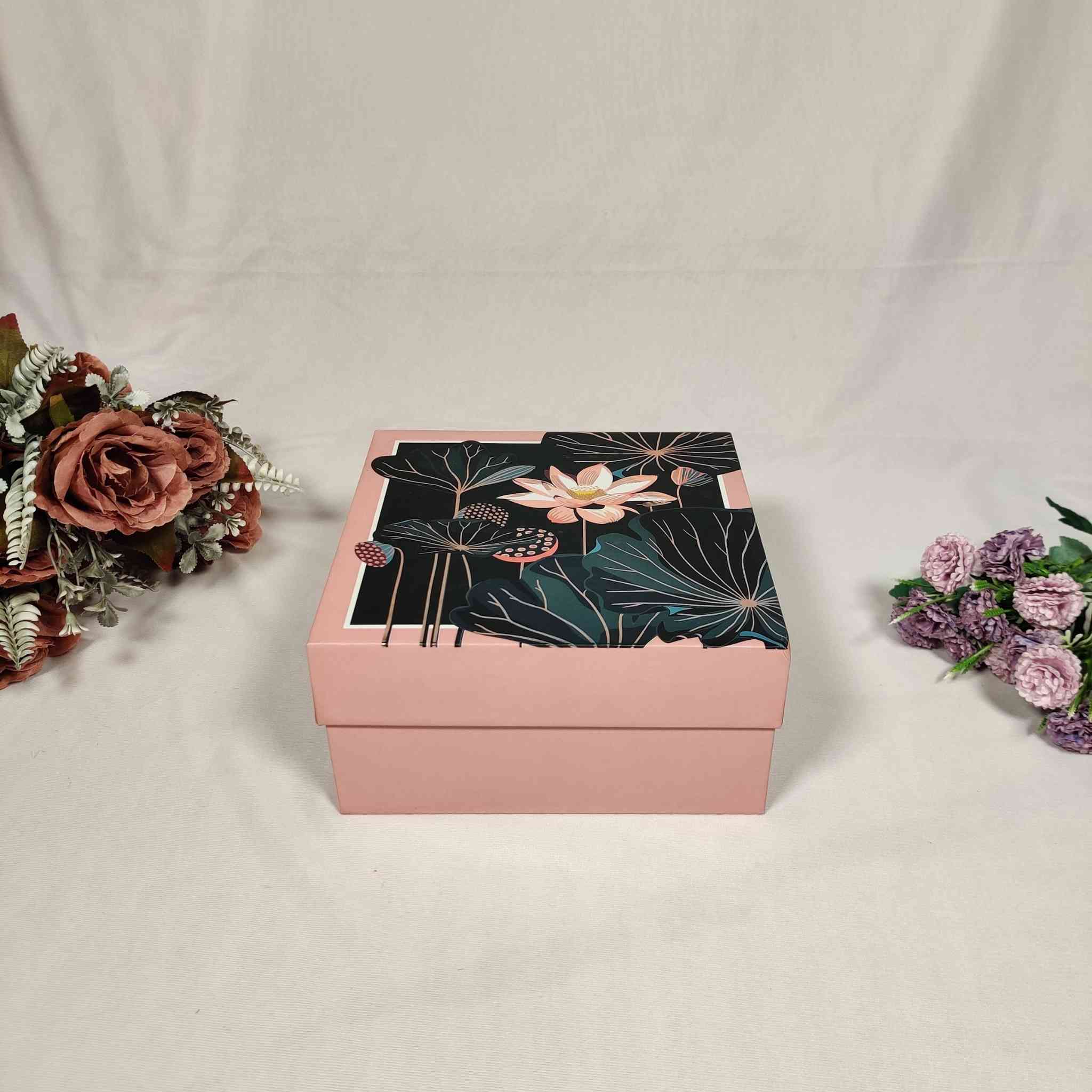 Pink Floral Box For Gift Hamper (10x10x4 inches) | adscraft.in 