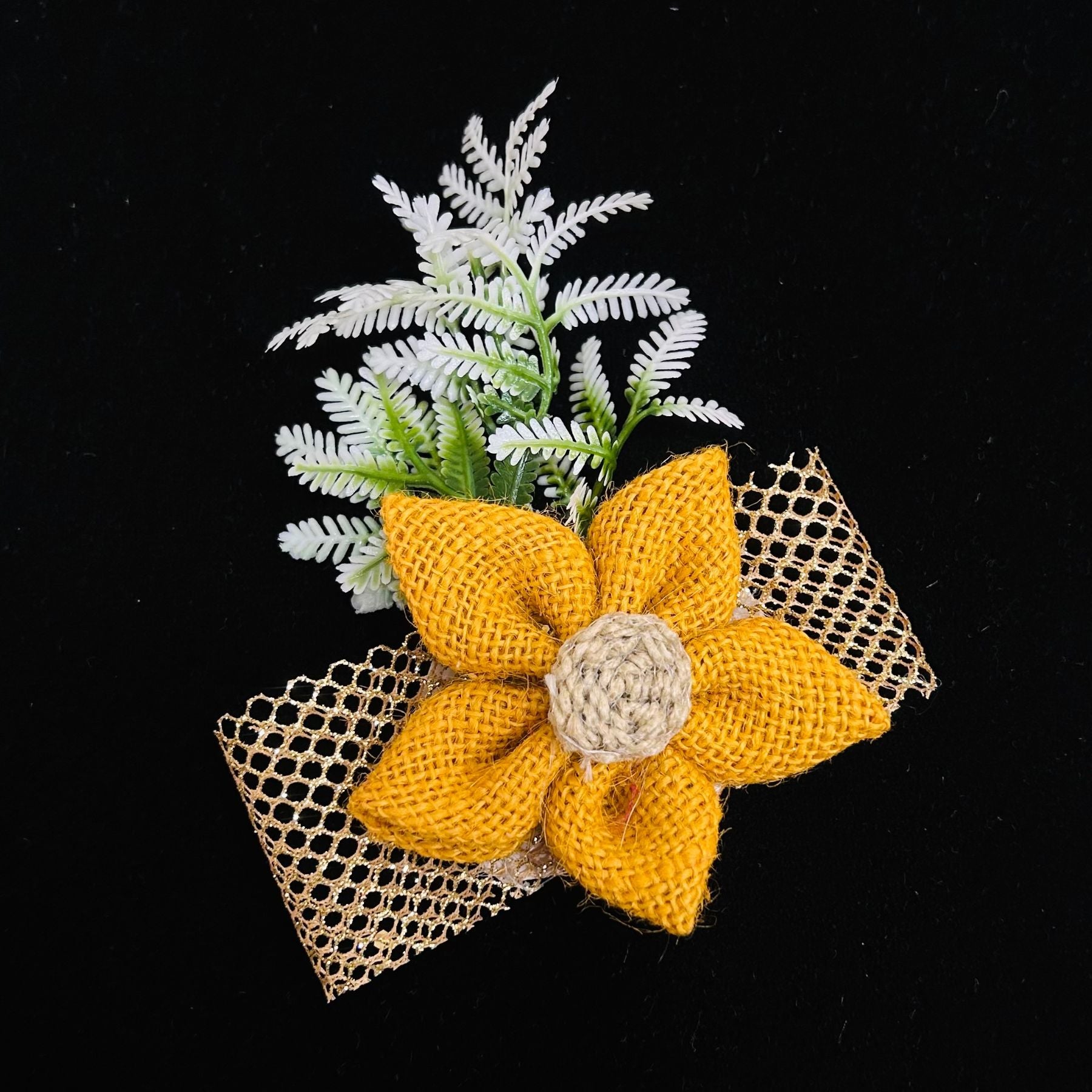 Sunshine Bloom Burlap Floral Bunch with Mesh Base & Green Accents( Pack of 5 )