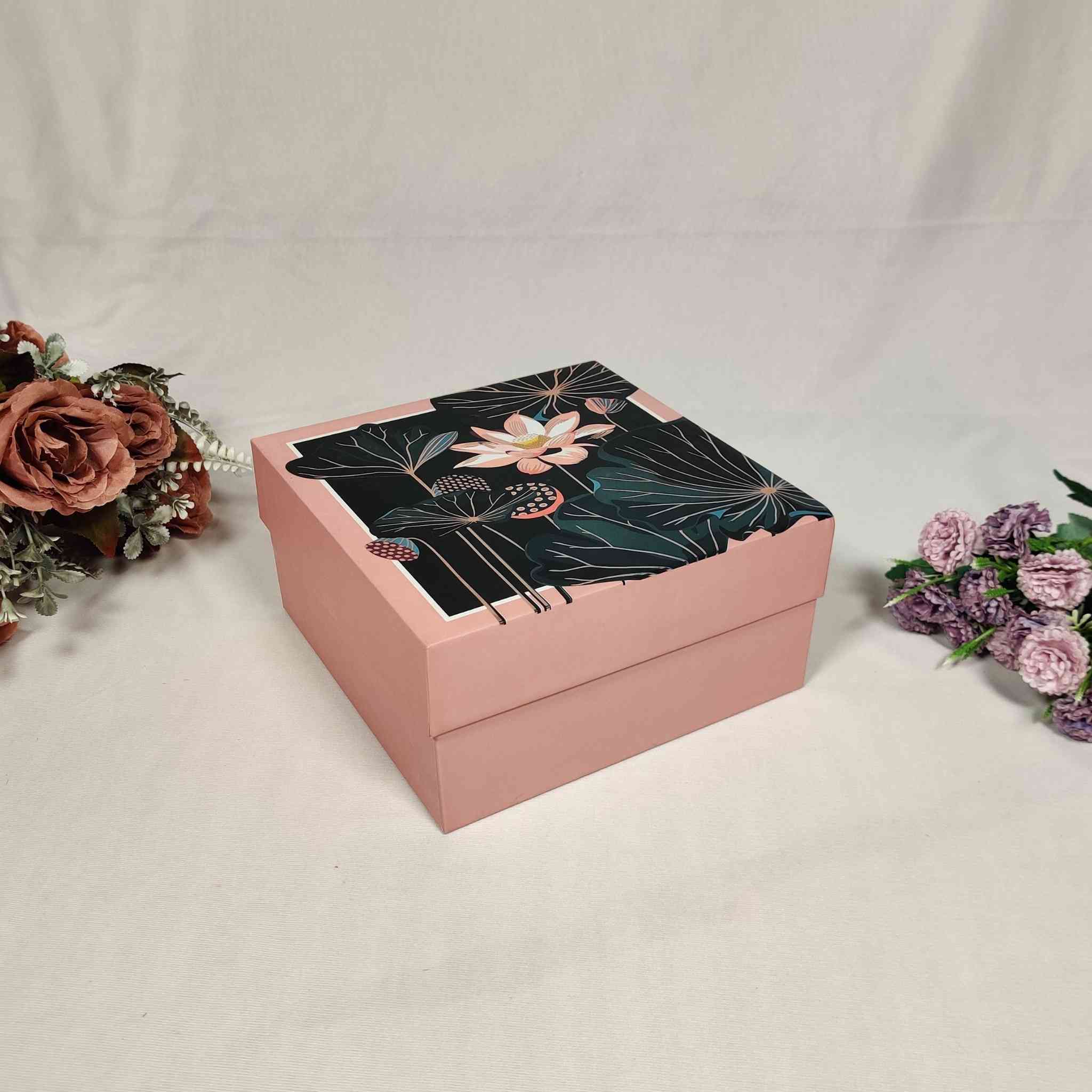 Pink Floral Box For Gift Hamper (10x10x4 inches)