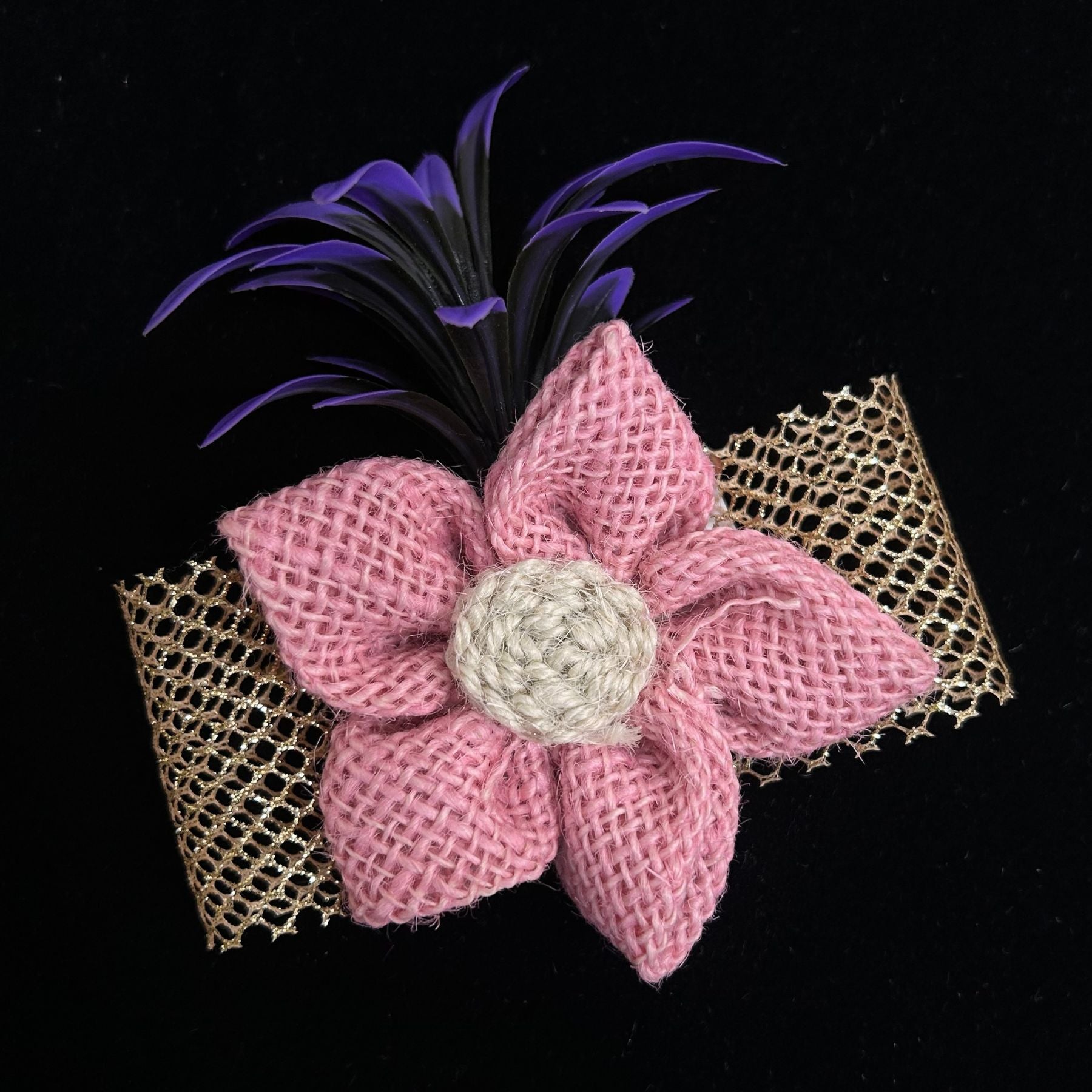 Pastel Bloom Jute Flower Bunch with Purple Leaf Accents & Mesh Backing ( Pack of 5 )