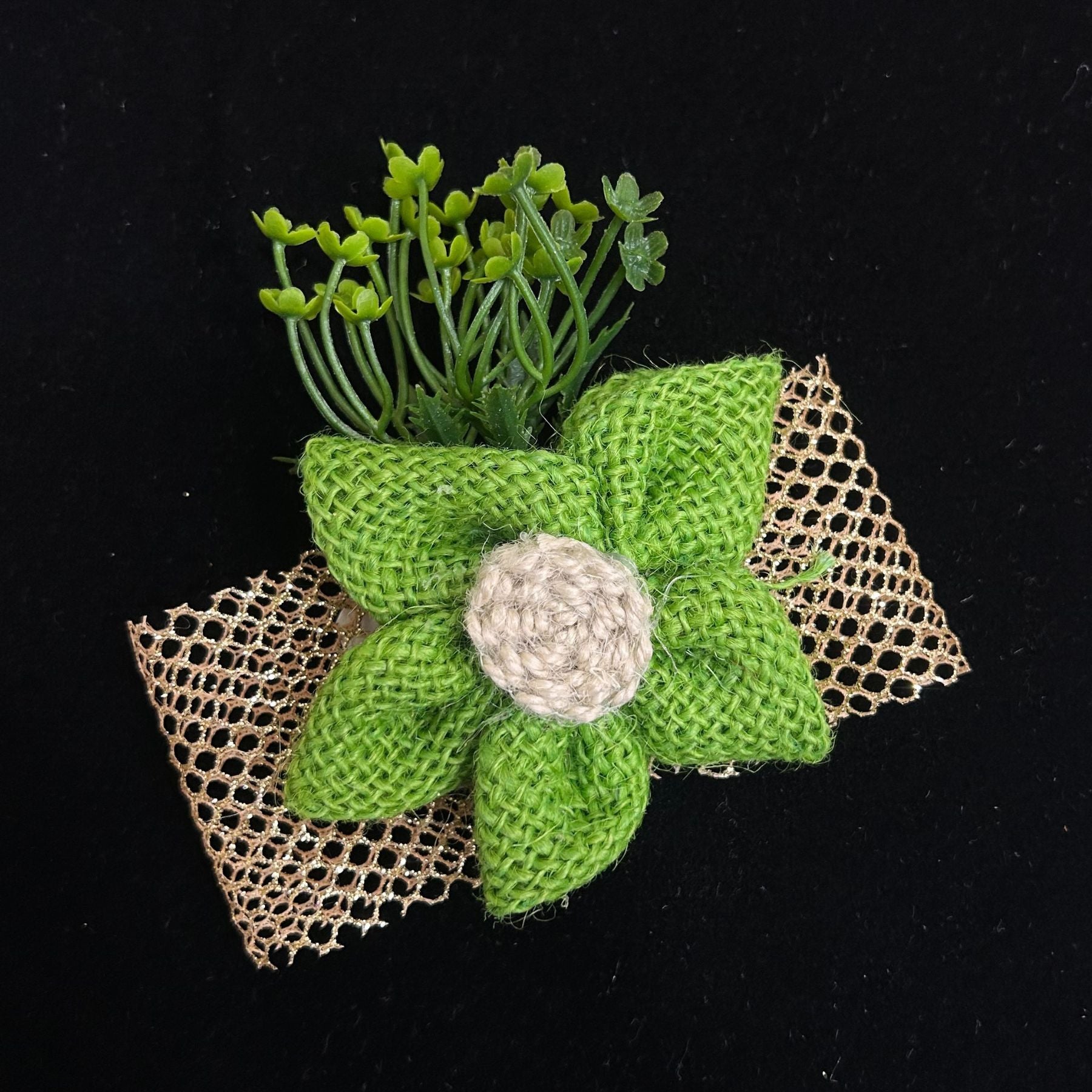 Fresh Bloom Jute Flower Bunch with Leafy Accent & Golden Mesh Base( Pack of 5 )