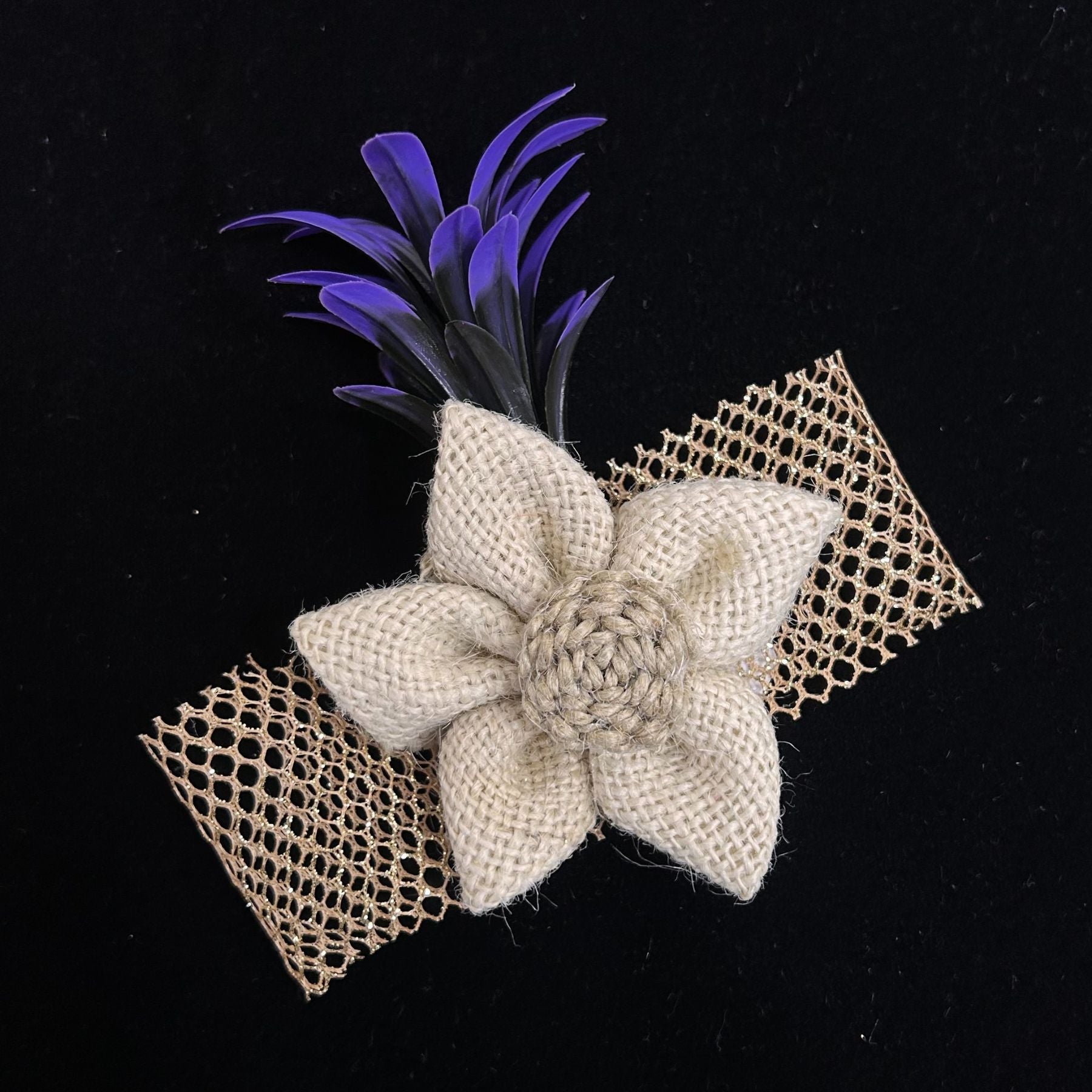 Rustic Beige Jute Bloom with Purple Accent & Mesh Base( Pack of 5 )