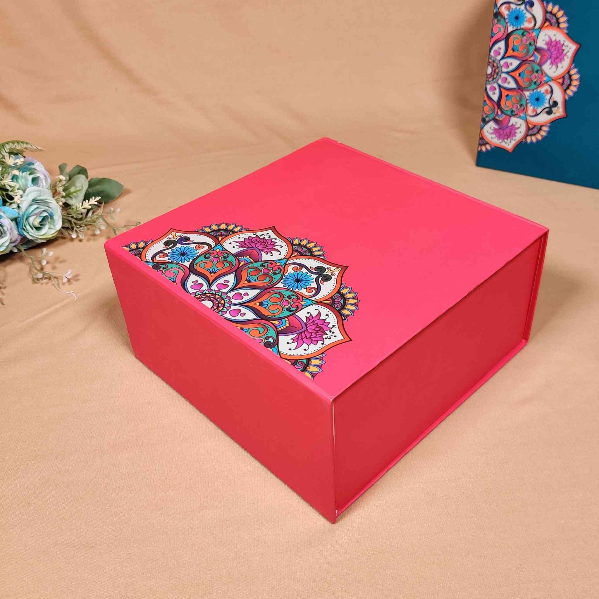 Pink Floral Flip Box For Gift Hamper (10x10x4 inches)