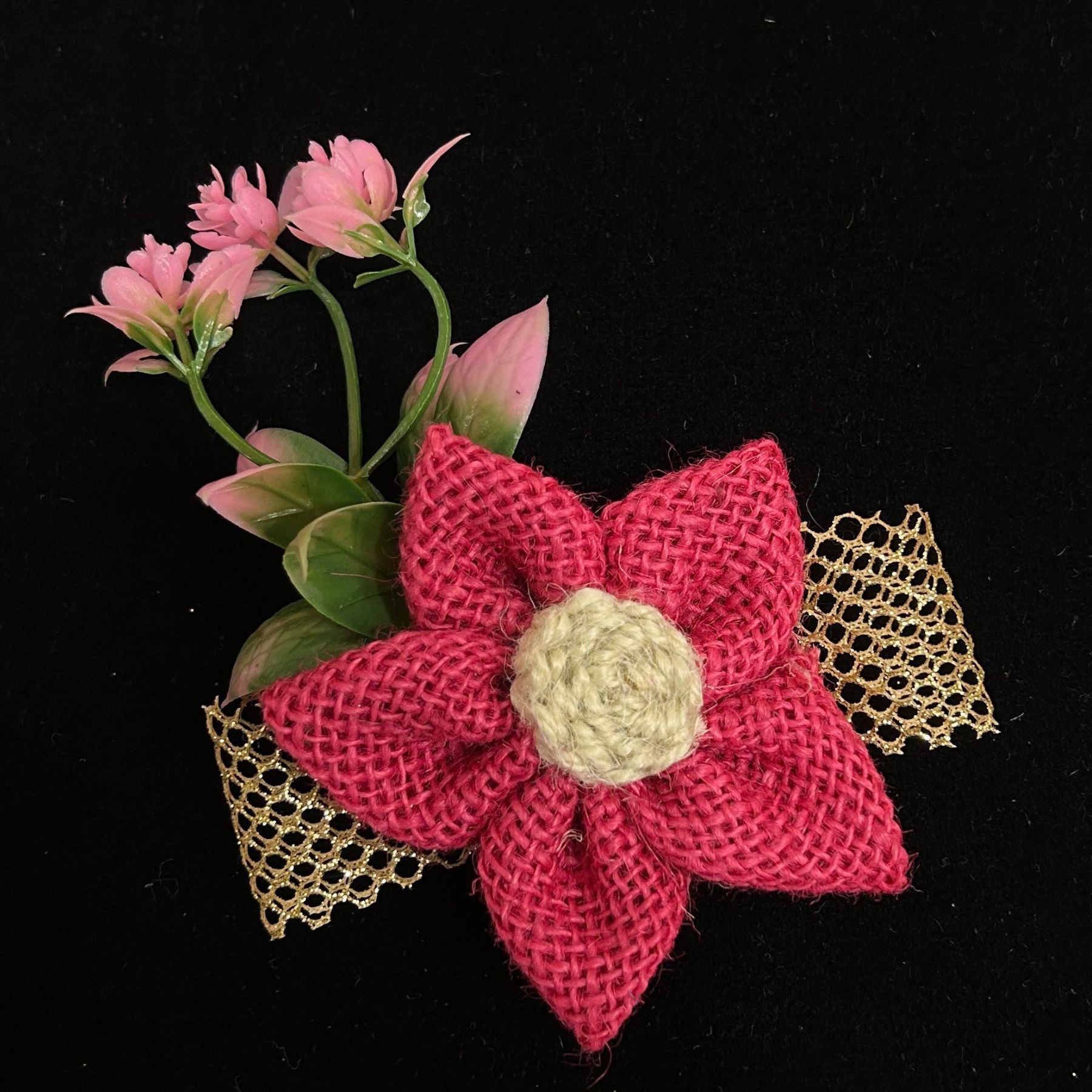 Fuchsia Bloom with Pink Bud Spray & Golden Net Backing( Pack of 5 )
