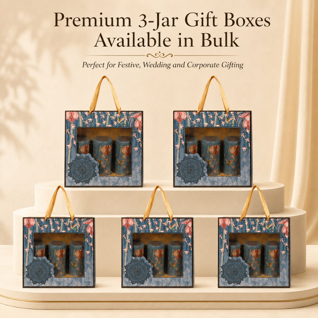 Blue Dry-Fruit Hamper Box 3 Tins For Gift Hamper & Diwali Hamper