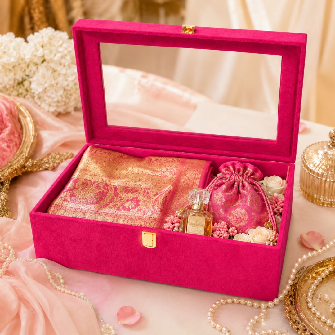 Rani Pink Transparent Lid Gift Box with Golden Latch