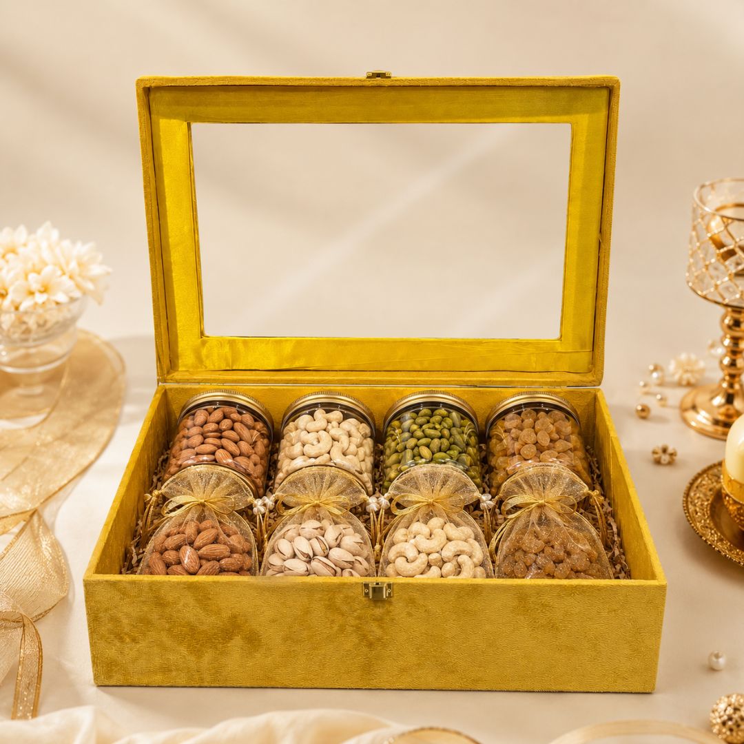 Golden Yellow Transparent Lid Gift Box with Golden Latch