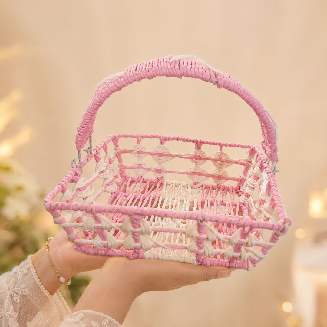 set of 3 - Pink Ivory Handcrafted Gifting Basket with Handle