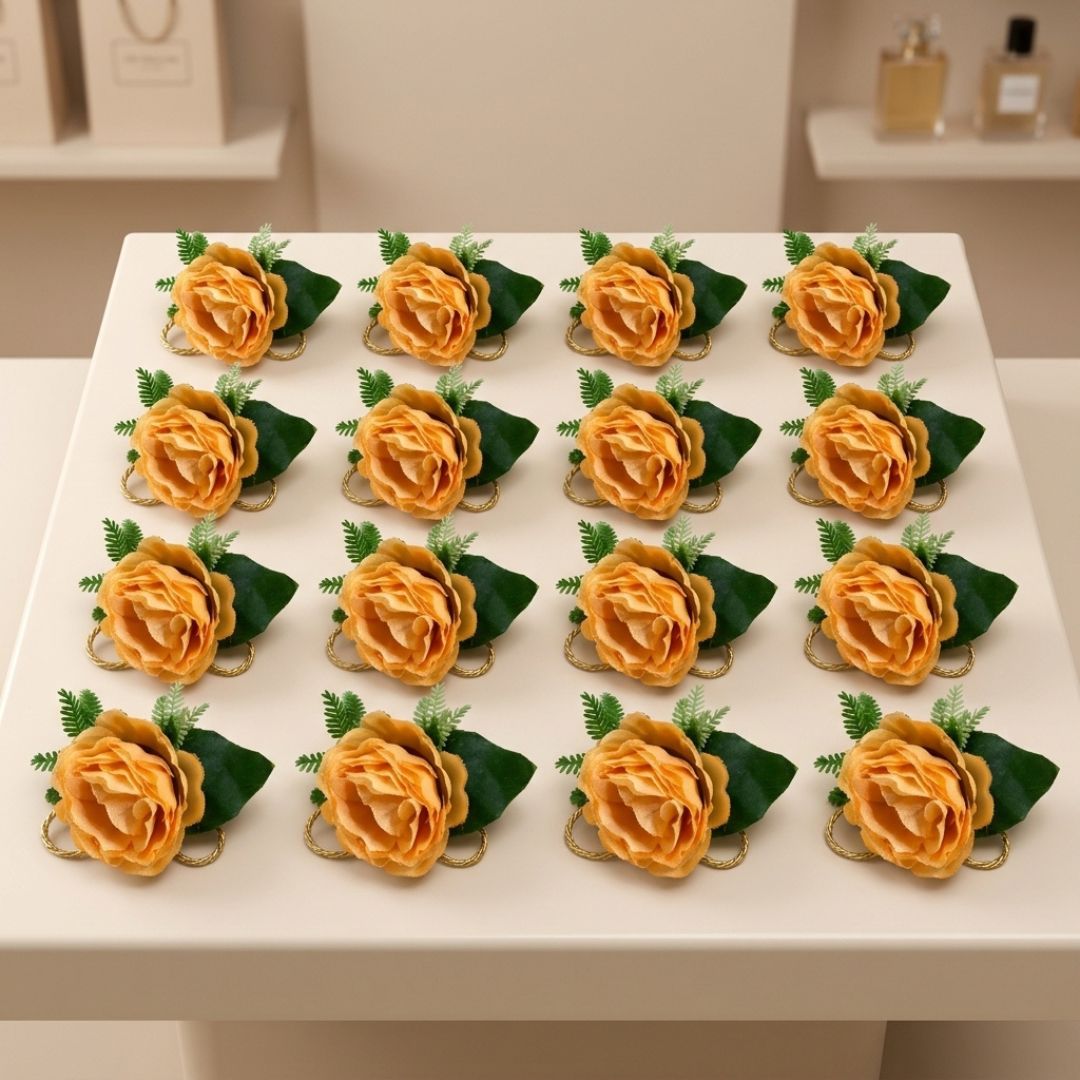 Set of 5 Peach Rose Decorative Flower Accessories for Hamper & Trousseau Packing