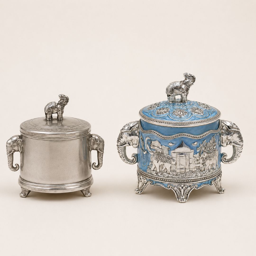 Premium German Silver Elephant Design Dry Fruit Box (3 Inch) – Luxury Gifting for Weddings, Diwali & Corporate Occasions - Adscraft.in