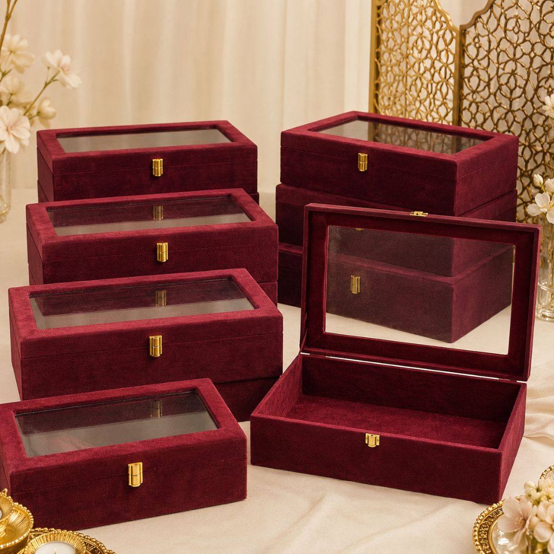 Maroon Transparent Lid Gift Box with Golden Latch