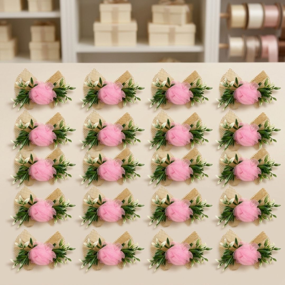 Baby Pink Net Flower Bunch for Hamper Decoration – Pack of 5 - Adscraft.in