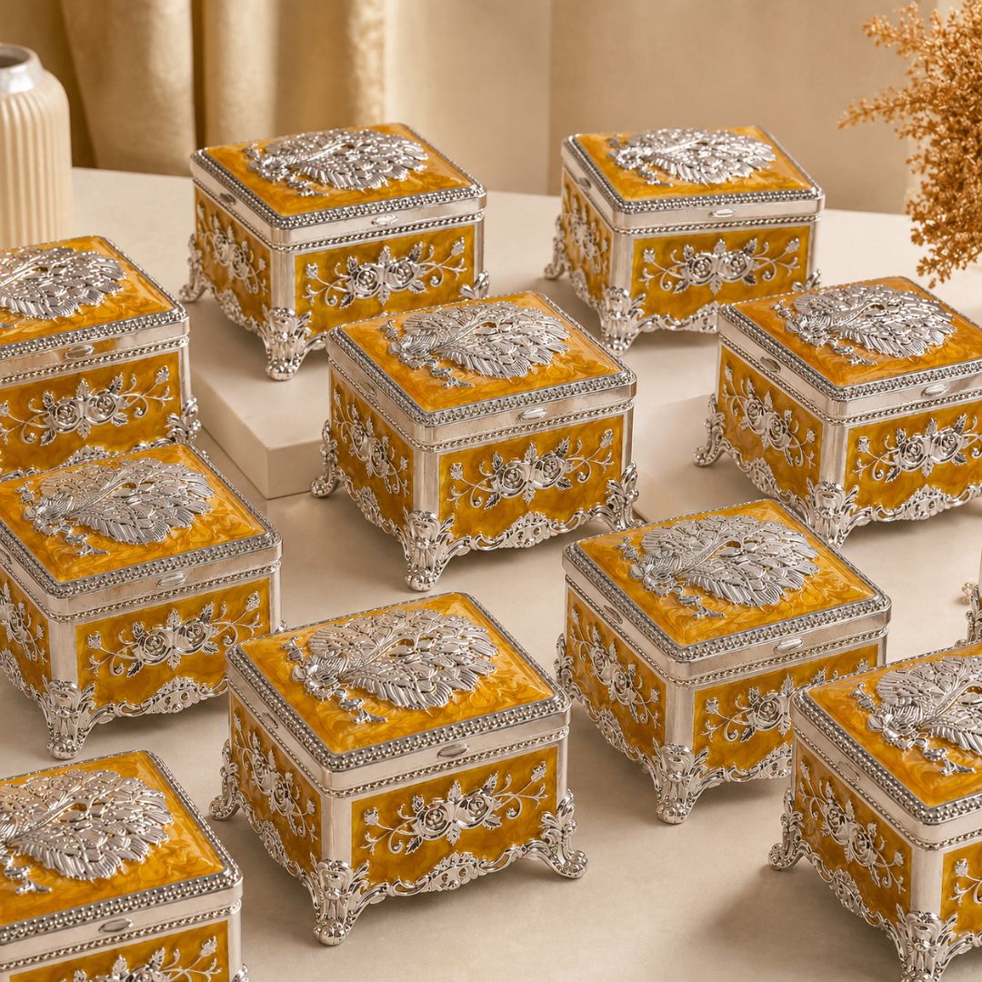 Royal Peacock Embossed Decorative Storage Box – 3 x 3 Inch (Premium Finish)
