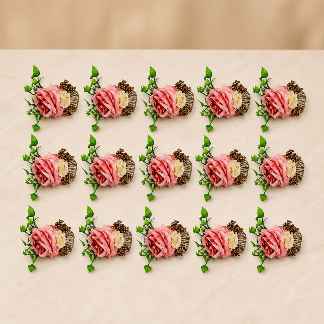 Set of 5 Peach & Gold Floral Decorative Accessories for Hamper & Trousseau Packing
