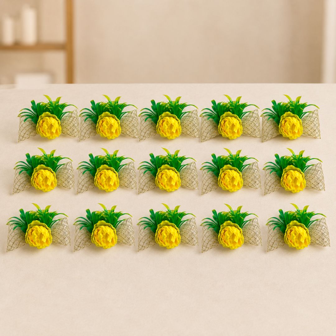 Set of 5 Yellow Flower Decorative Accessories with Golden Net for Hamper & Trousseau Packing