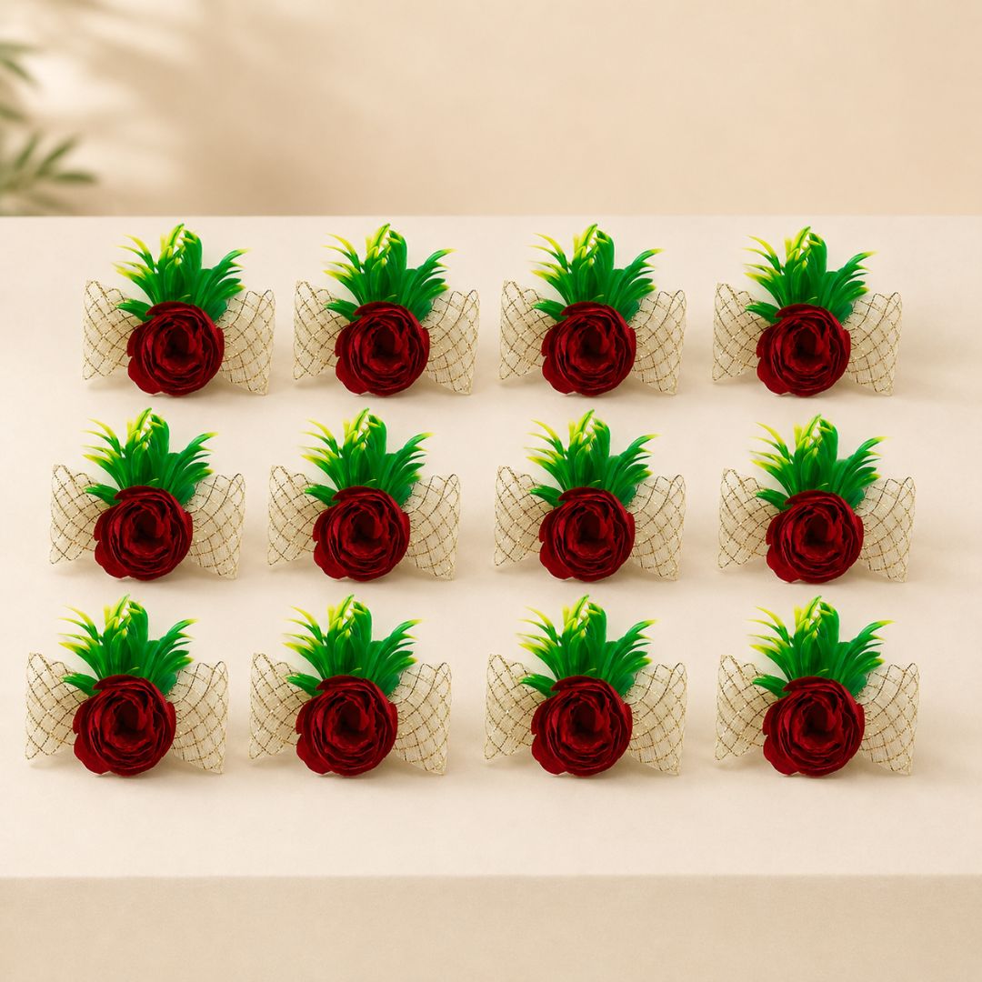 Set of 5 Red Rose Decorative Flower Accessories for Hamper & Trousseau Packing