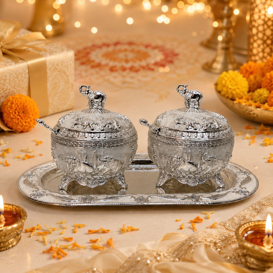 German Silver White Elephant Serving Set with Spoon