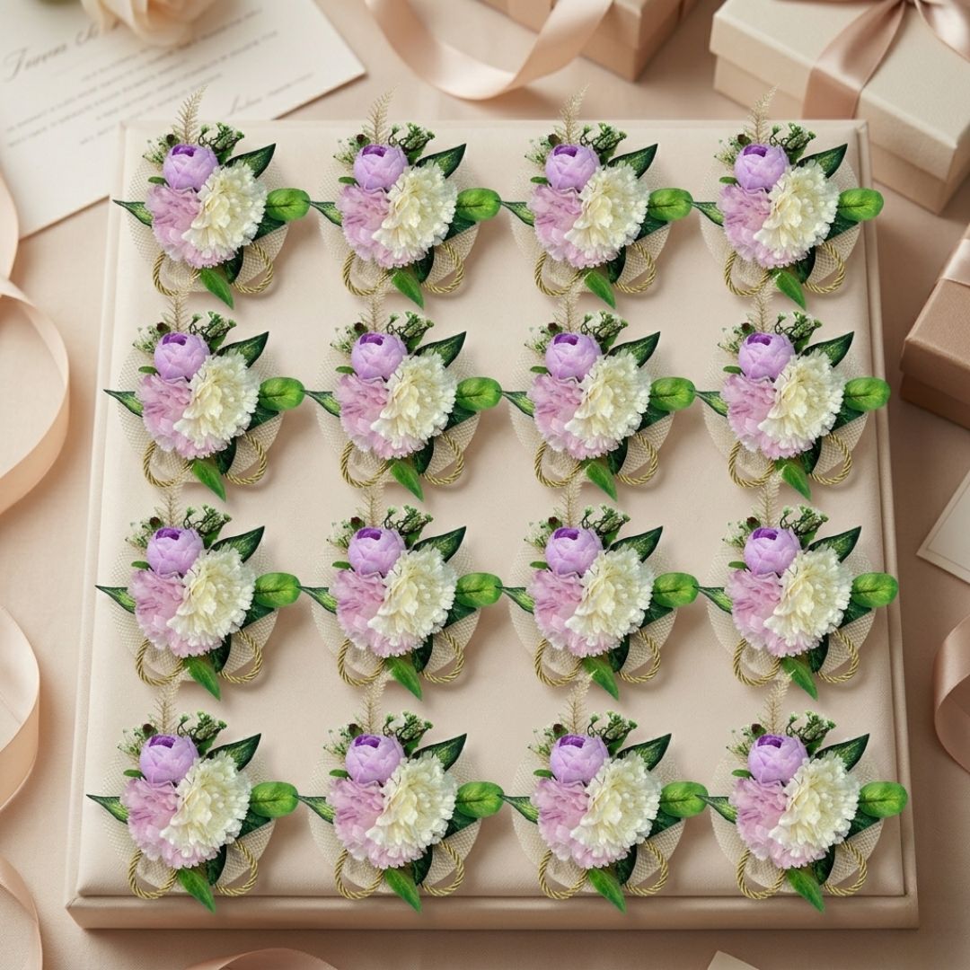 Set of 5 Pastel Pink & White Floral Decorative Accessories for Hamper & Trousseau Packing