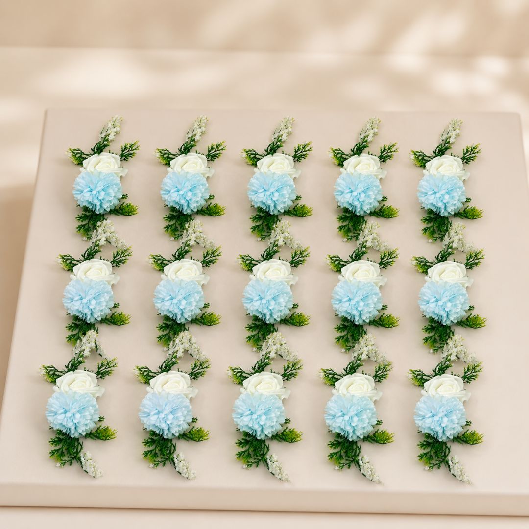 Sky Blue & White Floral Decoration Accessory for Hamper Packing