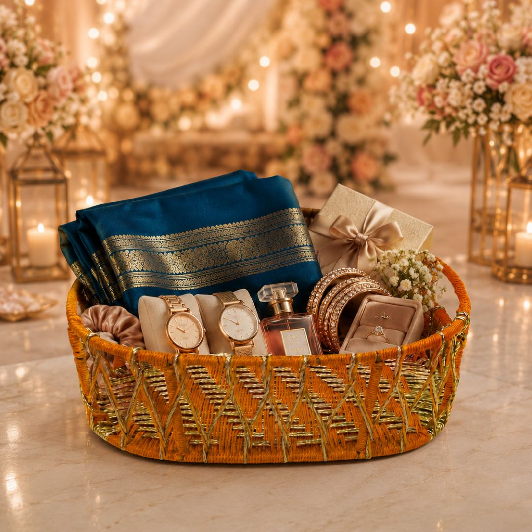 Premium Orange & Gold Oval Hamper Basket Set – Set of 3