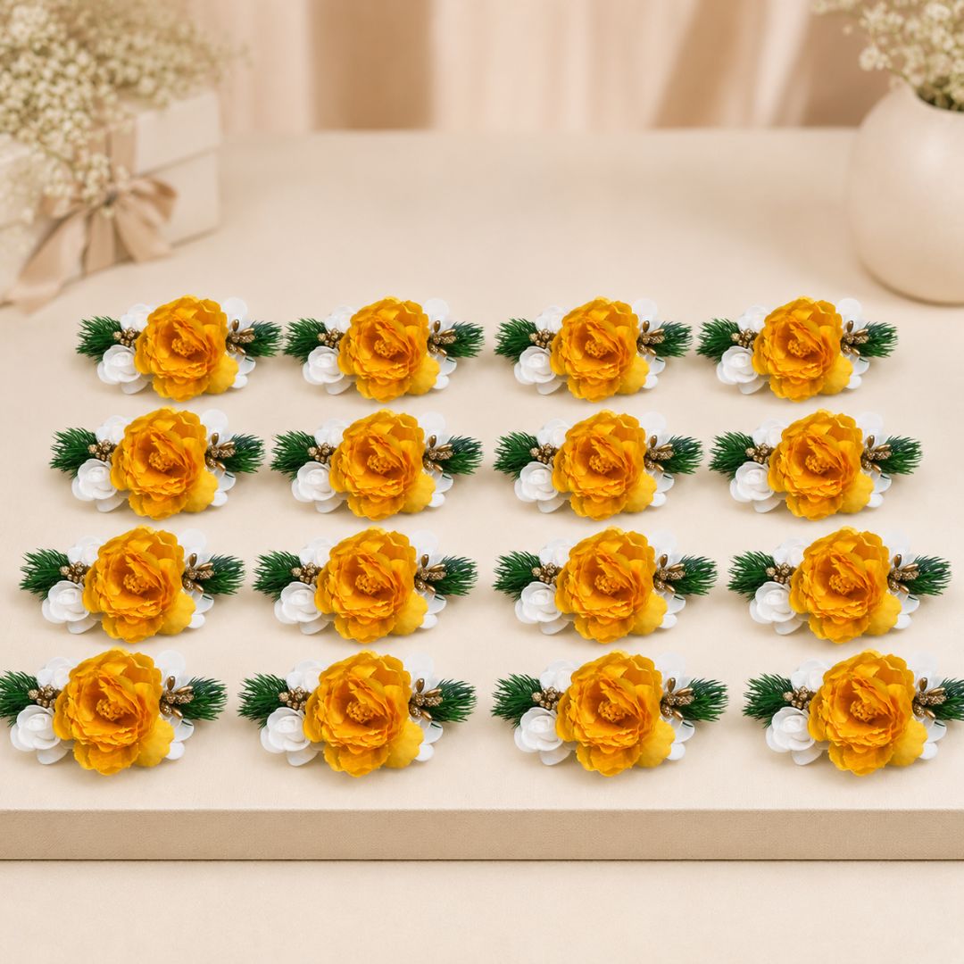Set of 5 Yellow Floral Decorative Accessories for Hamper & Trousseau Packing