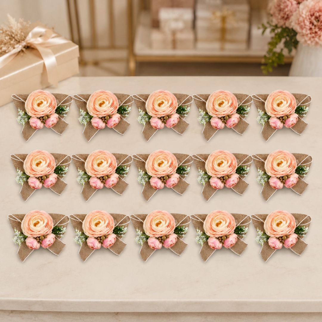 Peach Rose Jute Bow Flower Bunch for Hamper Decoration – Pack of 5 - Adscraft.in