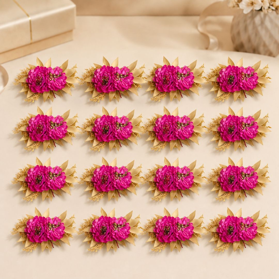 Set of 5 Hot Pink Floral Decorative Accessories for Hamper & Trousseau Packing