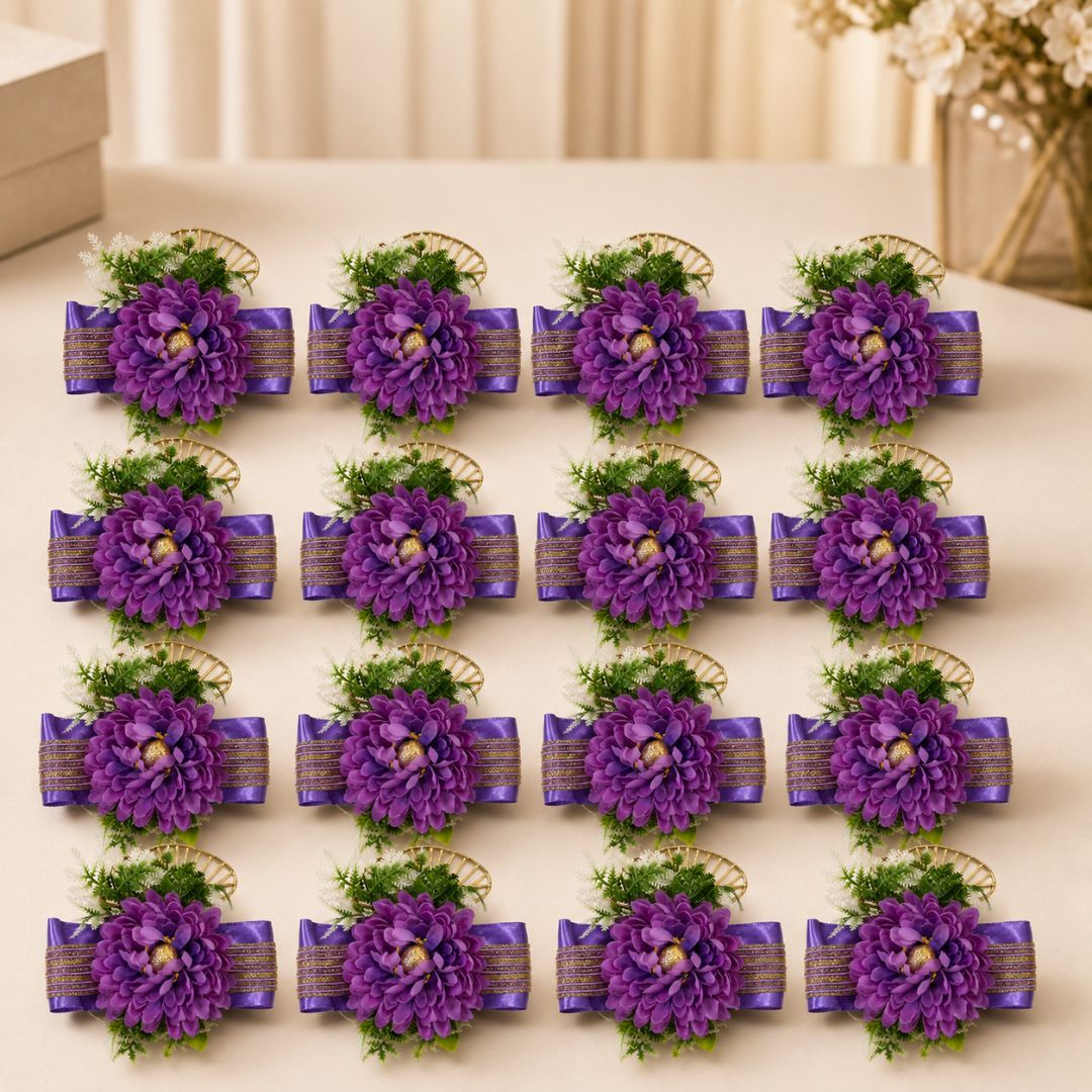 Set of 5 Purple Floral Decorative Accessories for Hamper & Trousseau Packing