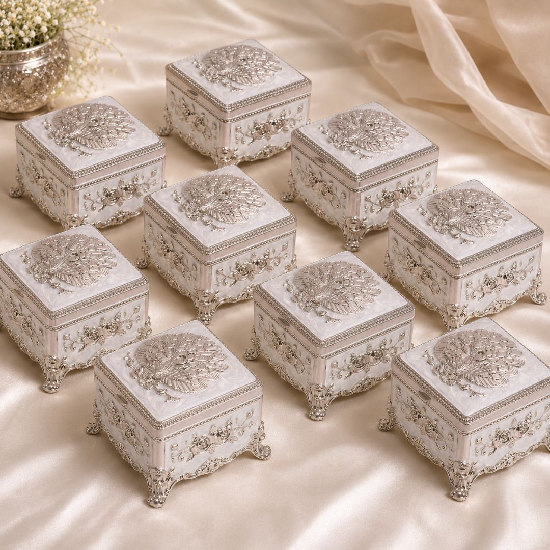 Royal White German Silver Peacock Jewellery Box (3 x 3 x 2 Inch)