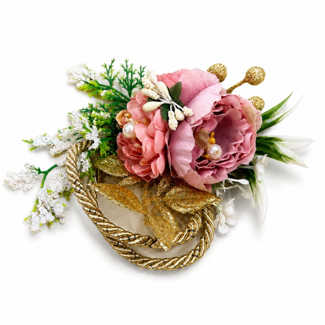 Pack of 5 Pink Floral Golden Loop Decoration Accessories for Hamper Packing