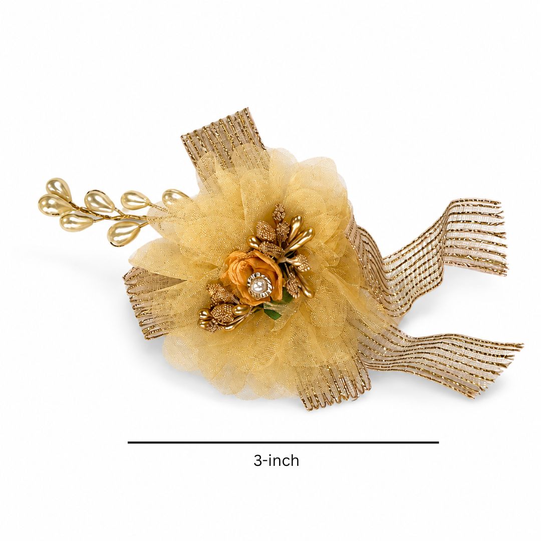 Set of 5 Golden Net Flower Decorative Accessories for Hamper & Trousseau Packing