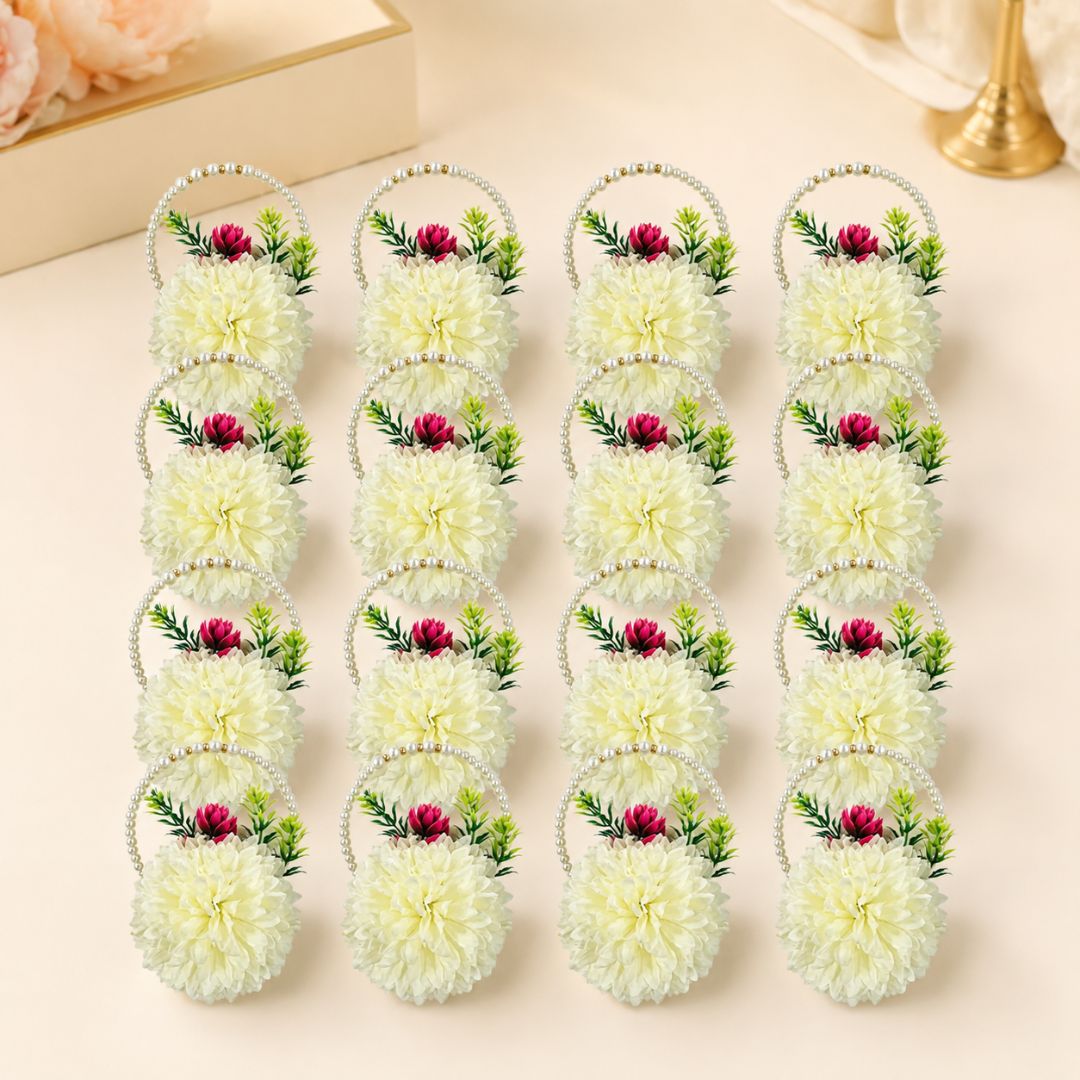 Set of 5 Ivory Pearl Handle Floral Decorative Accessories for Hamper & Trousseau Packing