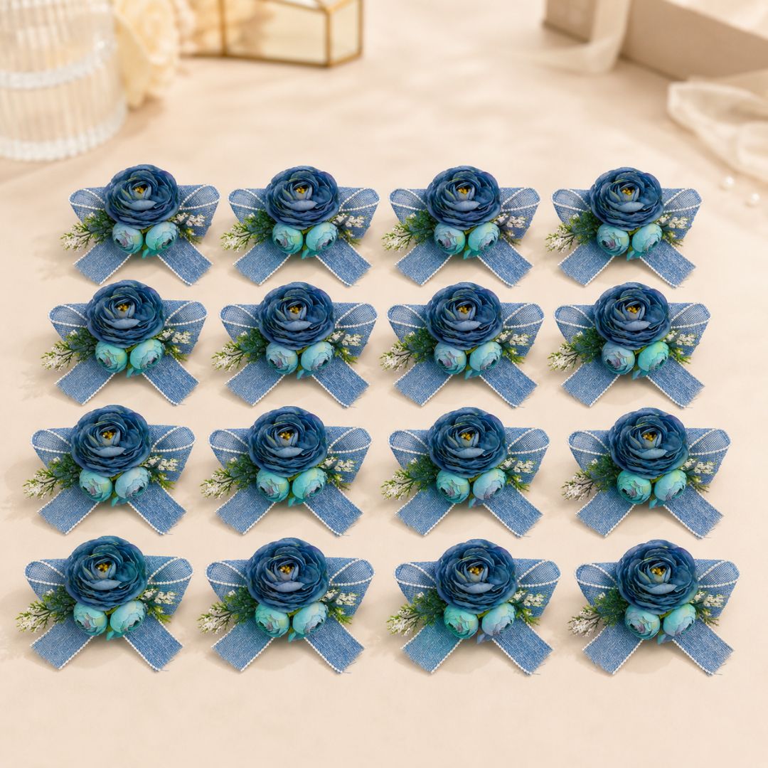 Blue Flower Bunch with Bow for Hamper Decoration – Pack of 5 - Adscraft.in