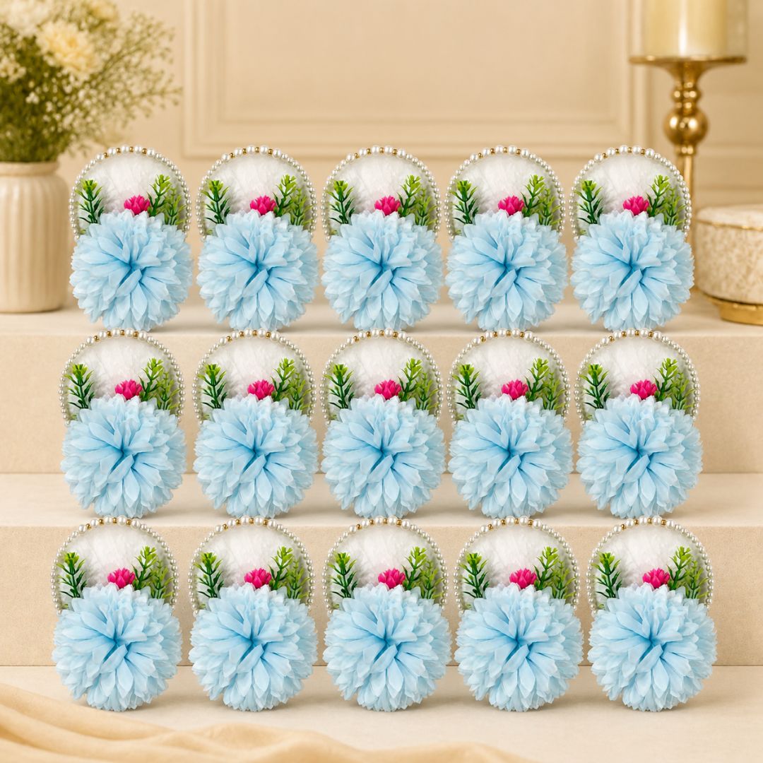 Set of 5 Sky Blue Pearl Loop Floral Decorative Accessories for Hamper & Trousseau Packing