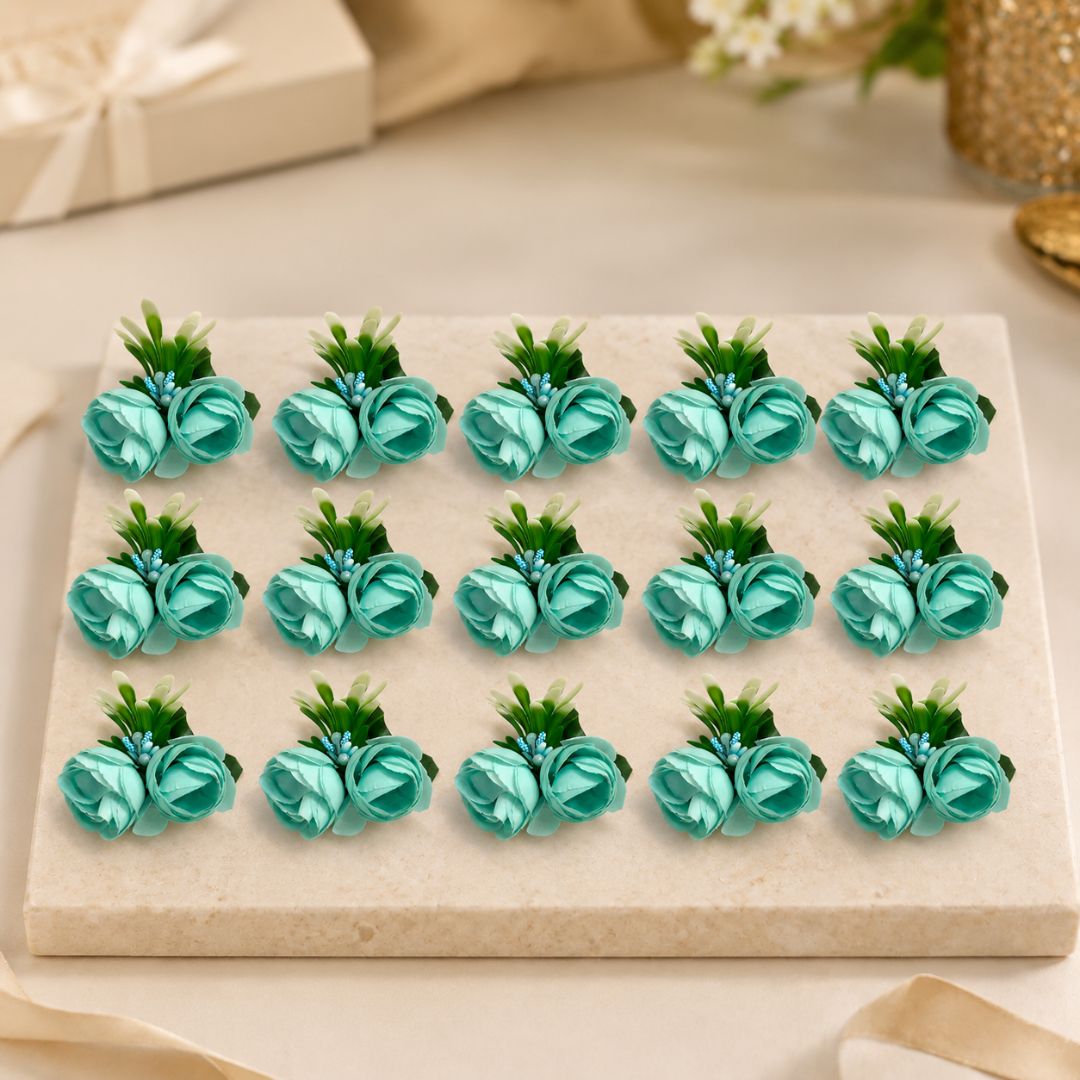 Set of 5 Aqua Blue Floral Decoration Accessories for Hamper Packing