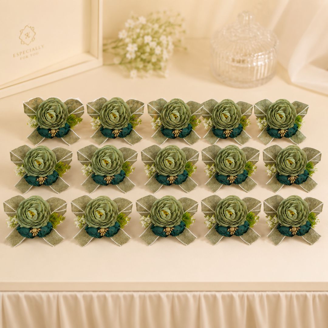 Olive Green Flower Bunch with Bow for Hamper Decoration – Pack of 5 - Adscraft.in