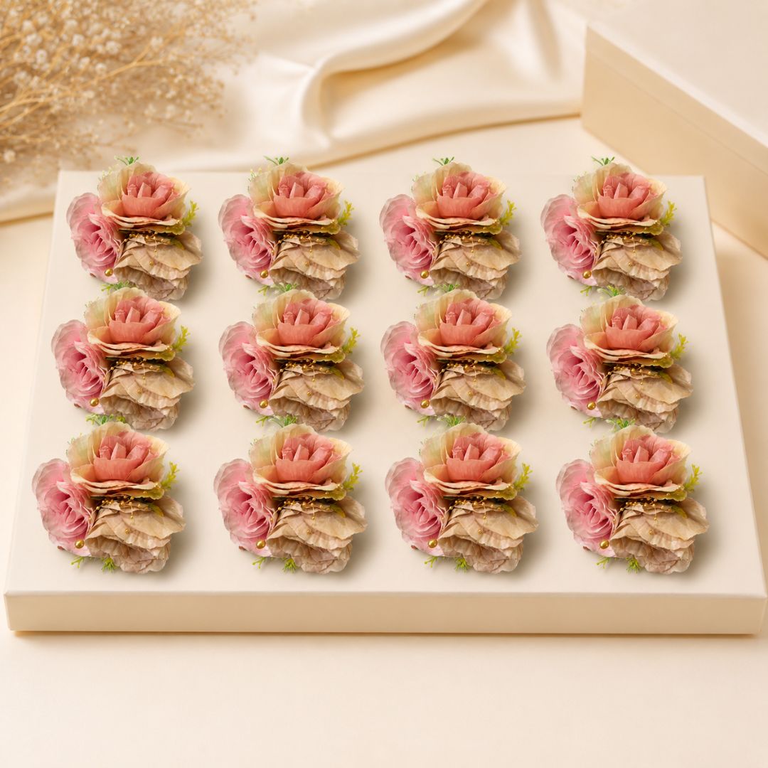 Set of 5 Peach Pink Floral Decoration Accessories for Hamper Packing