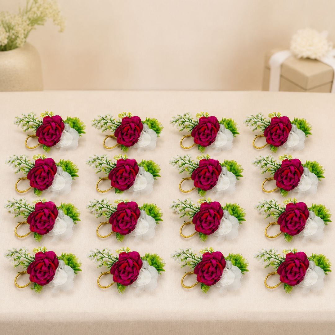 Set of 5 Maroon & White Floral Decorative Accessories for Hamper & Trousseau Packing