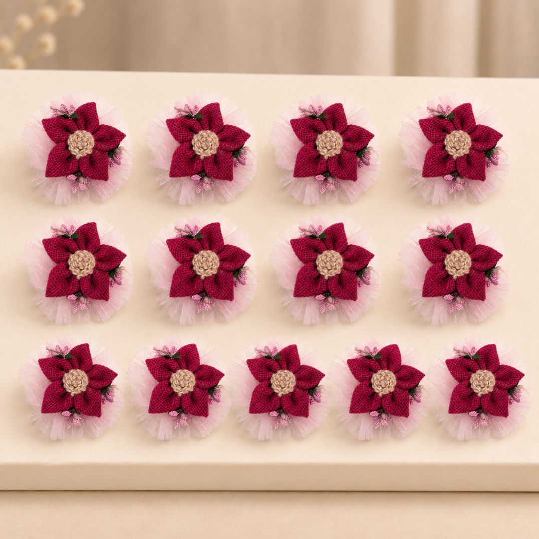 Set of 5 Magenta Jute Floral Net Decoration Accessories for Hamper Packing