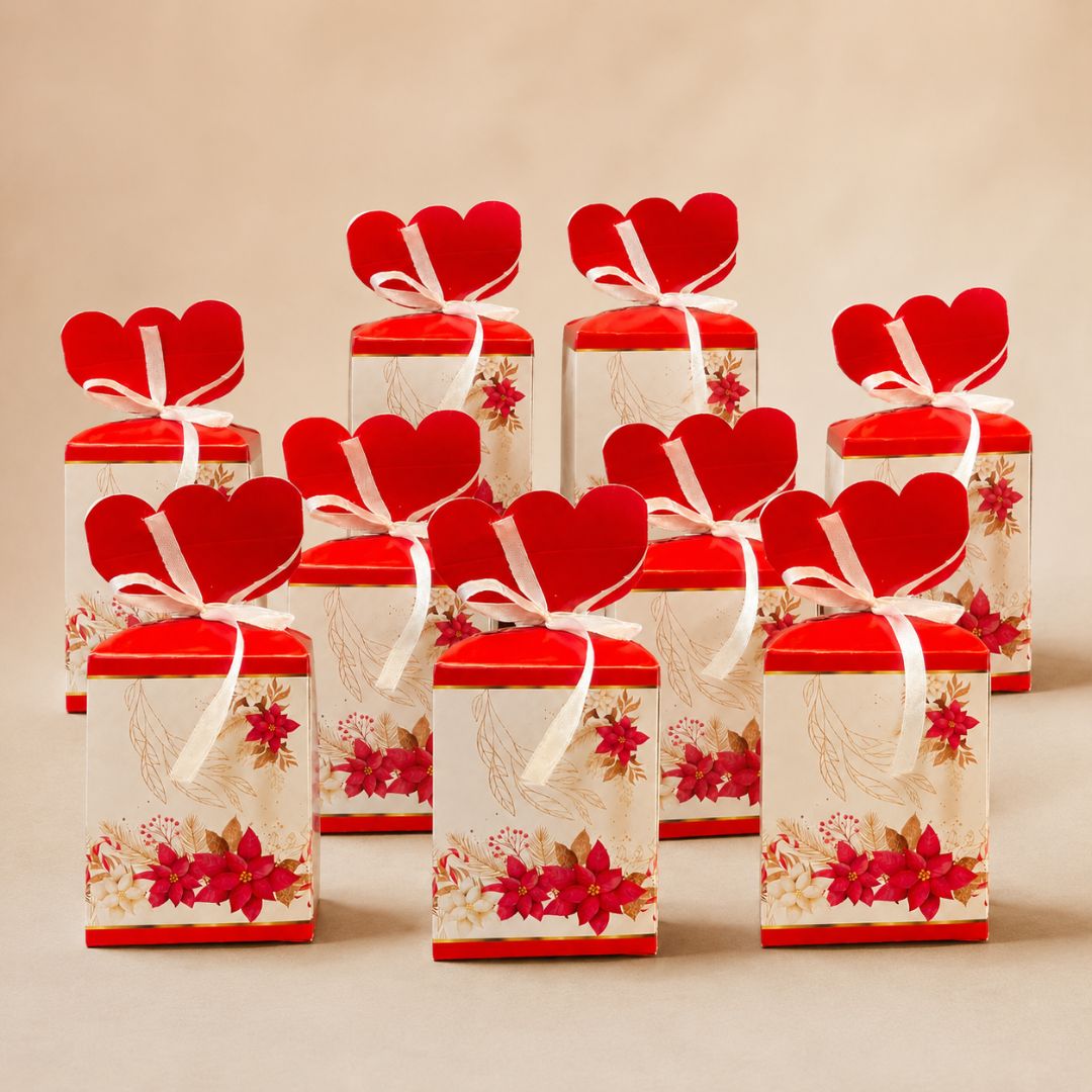 Pack of 8 -Red Floral Ribbon Gift Box