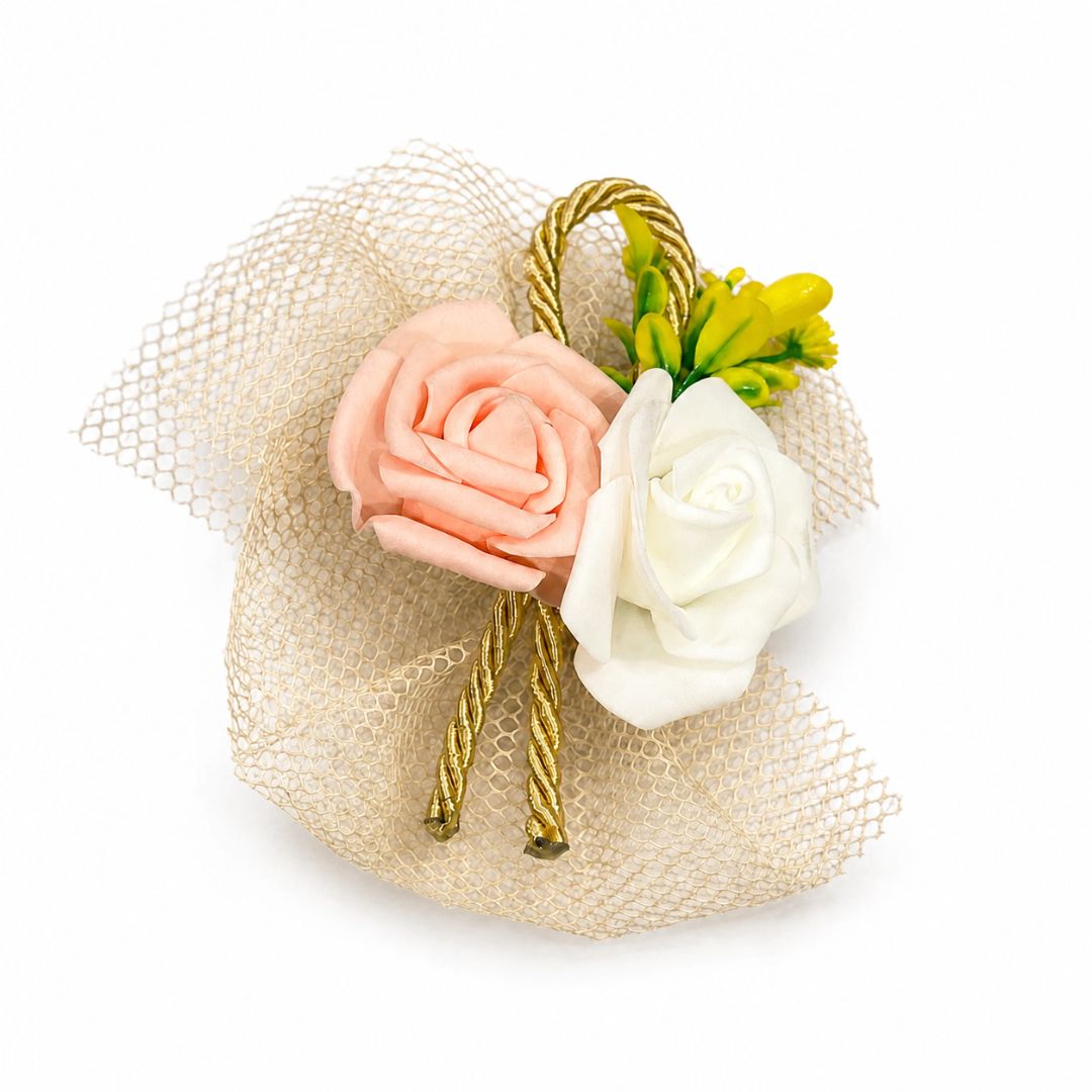 Pack of 5 Peach & White Rose Net Decorative Accessories for Hamper Packing
