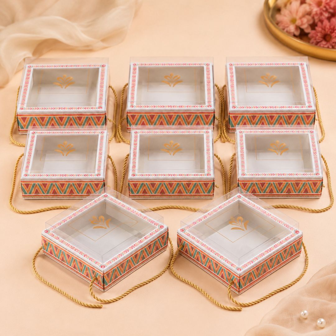 Pack of 5 -Transparent Lid Festive Gift Tray Box
